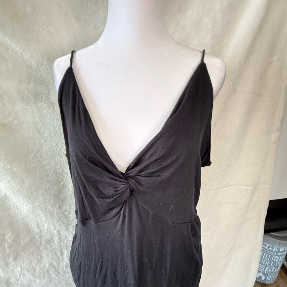 Anthropologie Black Dress Black Twist Front Midi Dress Size Large L fitted - Picture 6 of 14